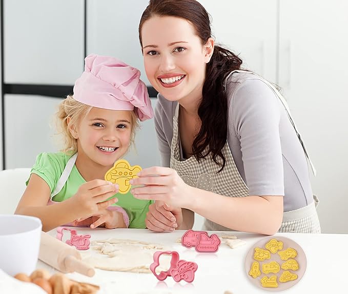 8 Piece Transportation Vehicle Cookie Cutters With Plunger Stamper | Transportation Theme Embossing Cutter For Fondant Biscuit Pastry Cheese Baking