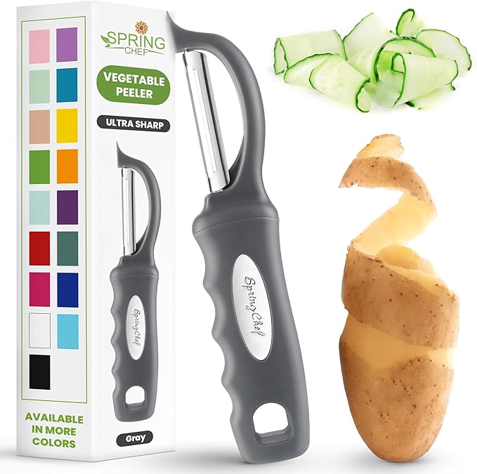 Spring Chef Swivel Potato Peeler for Kitchen with Ergonomic Handle, Gray | Premium Vegetable Peeler w/ Sharp Stainless Steel Blades, Multifunctional Food Peeler for Apple, Carrot, Cucumber, Fruit