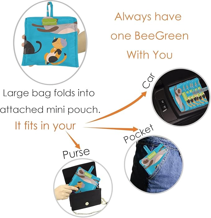 BeeGreen Animals Lover Gifts for Women Animals Reusable Grocery Bags Shopping Bags Bulk 6 Pack 50LBS X-Large Foldable Hedehog Cats Dogs Frog