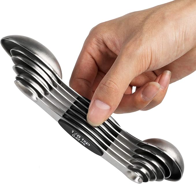 Magnetic Measuring Spoons Set of 6 Dual Sided Stackable Measuring Spoons | Stainless Steel Teaspoon Tablespoon for Measuring Dry and Liquid Ingredients