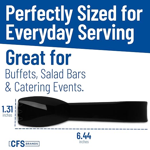Carlisle FoodService Products Carly Salad Tong, 6" Salad Tong, Black (12 Pack)