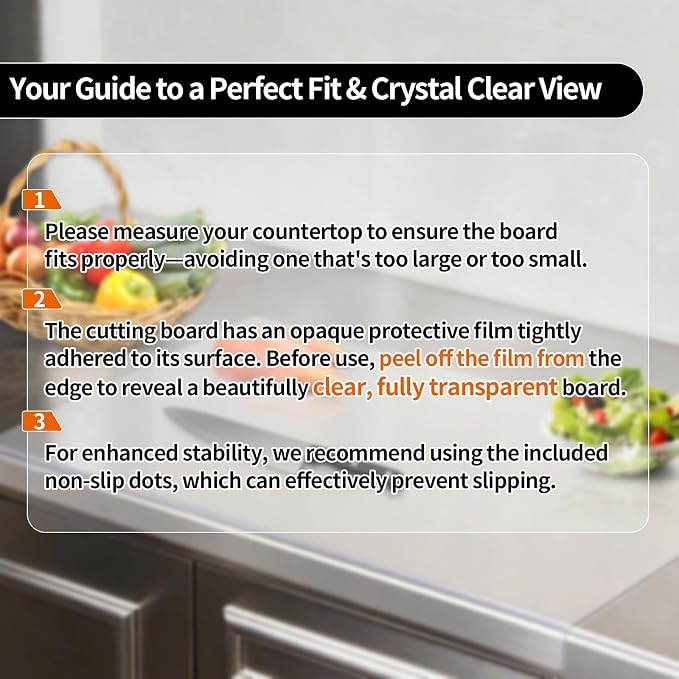 Large Acrylic Cutting Board with Counter Lip, 30 x 20 Inch | Clear Cutting Board for Kitchen Countertop, Non Slip-Protector Cover Shatter Resistant for Home Restaurant Kitchen Sink Stove