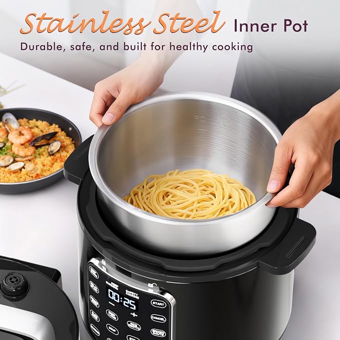 CARORI 6Qt 9-in-1 Electric Pressure Cooker,12 Presets - Quick Meals, Time-Saving, Healthy Dinner,Olla Presion, Electric Canner, Home Appliance, Small Appliance, (Black/SS)