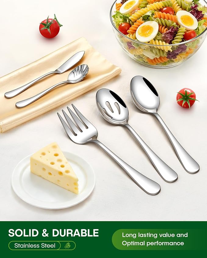 PHILIPALA 45 Piece Silverware Set with Serving Utensils, Stainless Steel Flatware Set for 8 Food Grade Novelty Flatware Cutlery Utensil Set Include Knife Fork Spoon Mirror Polished Dishwasher Safe