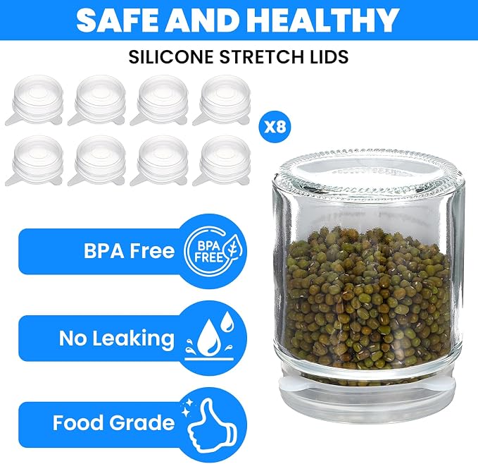 Extra Small Silicone Stretch Lids 2 Inch, 8 Pack Cruet Lid Reusable, Food Grade Elastic Bottle Caps for Yogurt Jars, Milk Bottles, Cans Lids Small, Dishwasher and Freezer Safe, Clear