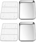 Homikit Mini Baking Sheet with Wire Rack for Toaster Oven (2 Pans+2 Racks) | 9x7 Inch Stainless Steel Baking Sheets with Cooling Racks Set, Small Cookie Pans Nonstick, Metal Bacon Tray, Dishwasher Safe