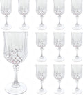 12Pack Plastic Wine Glasses, 7oz Vintage Goblets for Wedding | Unbreakable Crystal Style Reusable Stemware, Elegant Clear Drinking Glass for Party Anniversary & Holiday Celebration