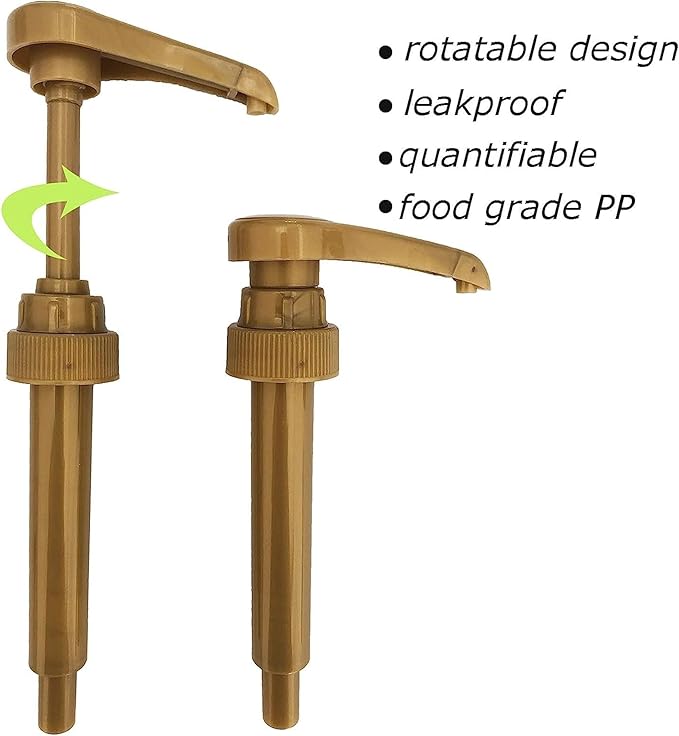 Syrup Pump Compatible with Torani, DaVinci and Skinny (Set of 2) - fits bottles (25.4 oz-750ml) (Gold) | Leak-free, 1/4oz precision pump with locking nozzle. Great for coffee bar accessories, dirty soda stations & dessert sauces