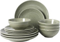 Gibson Elite Castle Peak Plates and Bowls Set, 12-Piece Dinnerware Set, Green Reactive Glaze Stoneware Dishes, Dinner Plates, Salad Plates & Cereal Bowls