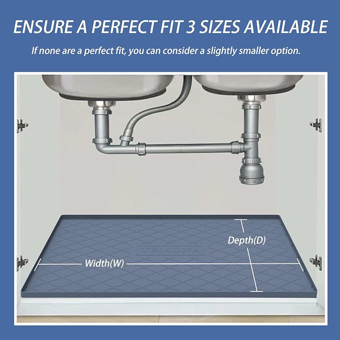 URMONA 28" x 22" Waterproof Silicone Mat in Multiple Sizes & Colors, Under Sink Mat for Kitchen & Bathroom, Pet Food Pad for Dogs & Cats, Kitchen Cabinet Liner, Multi-Purpose for Storage(Dark Grey)