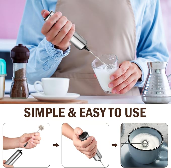 Milk Frother Wand for Coffee,Foamer,Latte,Cappuccino,Chocolate,Egg(Silvery) | Rechargeable Electric Handheld Frother Whisk with 5 Heads 2 Speeds