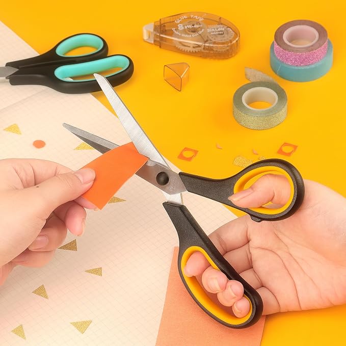 LONGKEY 8.5" Scissors 3-Pack, Ultra Sharp Stainless Steel, Black | All Purpose Scissors for Office Home School, Soft Comfort-Grip Right/Left Hand