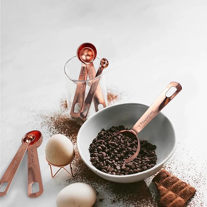 Tablespoons Teaspoons Measure Spoon Set of 6, Copper Plated Metal Measuring Spoons for Measuring Dry or Liquid Ingredients Spice for Kitchen Baking Cooking, Rose Gold Measuring Scoops Gift Set | Tablespoons Teaspoons Measuring Spoons, For Measuring Dry...