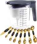 18-Pc Magnetic Measuring Cups and Spoons Set, with Lid, Golden | Includes 1 cover, 9 stackable cups set & 8 magnetic spoons, BPA-free & dishwasher safe, for liquid and dry baking