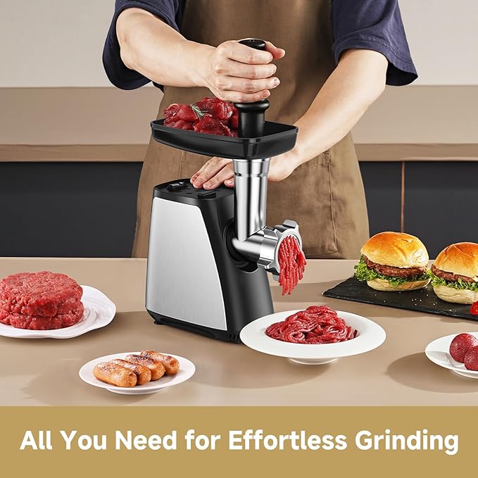 AAOBOSI Meat Grinder, 3-In-1 Meat Grinder Electric [2800W Max] with 2 Blades,3 Plates,Sausage Stuffer,Kubbe Kit for Home Kitchen Use, Stainless Steel