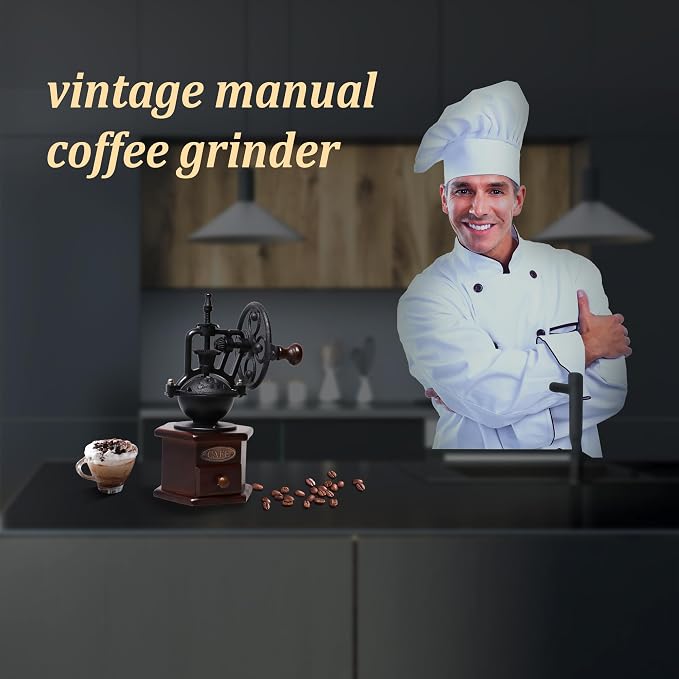 Manual Coffee Grinder Vintage Wooden Coffee Bean Grinder Hand Grinder Roller Antique Coffee Mill for Making Mesh Coffee Classic French Press for Decoration (Hexagon)