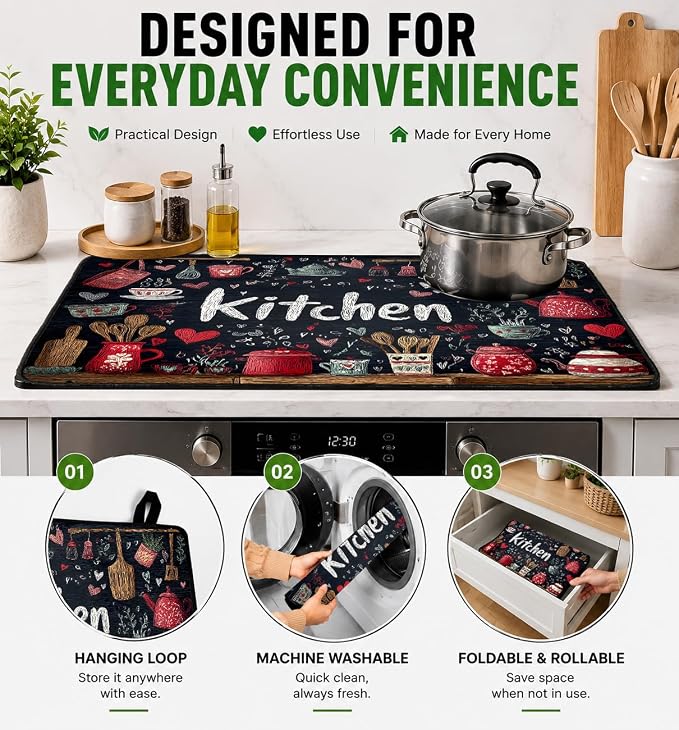 Electric Stove Top Cover for Glass Top, Chalkboard Kitchen Decor – Heat Resistant Flat Stove Top Covers, Decorative Scratch Protector Mat for Glass Ceramic Cooktop, Non-Slip, 28"x20"