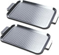 Grill Pan Set of 2, BBQ Grill Topper for Outdoor Grill, Middle | Stainless Steel Grilling Baskets with Holes and Handles, Perforated Food Tray Barbecue Accessories for Vegetable, Fish