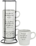 Signature Housewares Stackable Coffee Mug Tower Set with Metal Wire Rack - 15 Ounce Coffee Mugs for Coffee, Tea, Cocoa, Milk, Cappuccino, Hot Chocolate Set of 4 - Inspirational Bible Verses