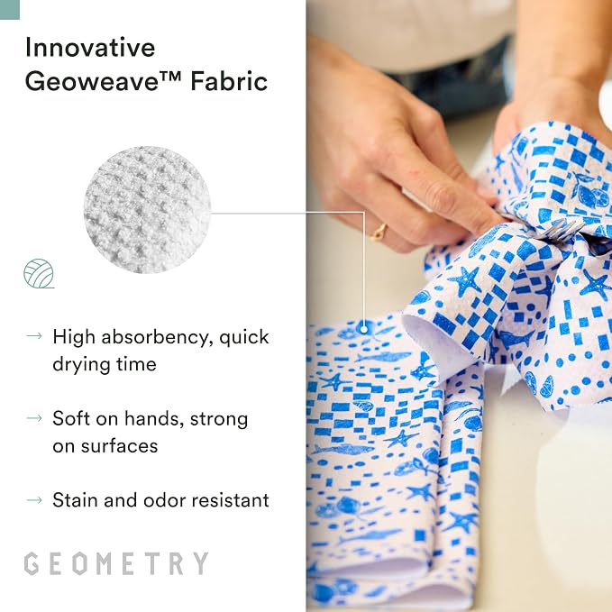 GEOMETRY Kitchen Dish Cloths - Spring & Summer Collection - Premium Dishcloths with Geoweave - Absorbent & Fast Drying Kitchen Towels - Daisy Sky, 10" x 10" - 3-Pieces