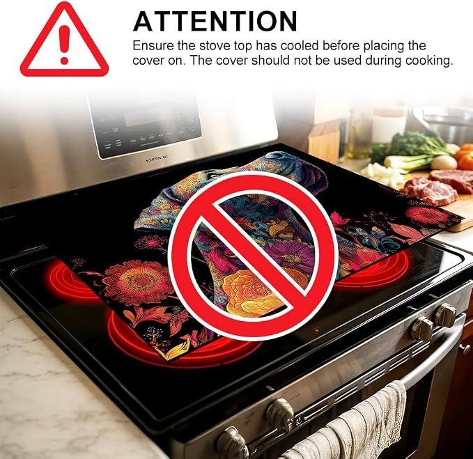 Colorful Dog Stove Top Cover 28.35x20.47 in Non Slip Mat | Heat Resistant Cooktop Protector Mat with Non-Slip Backing, Scratch Protection and Countertop Drying Mat.