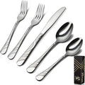 20-Piece Silverware Set for 4, 18/0 Frosted & Mirror Finish Stainless Steel Vintage Flatware Set, Modern Cutlery Set for Home Wedding Restaurant Housewarming Party Event Serving For 4