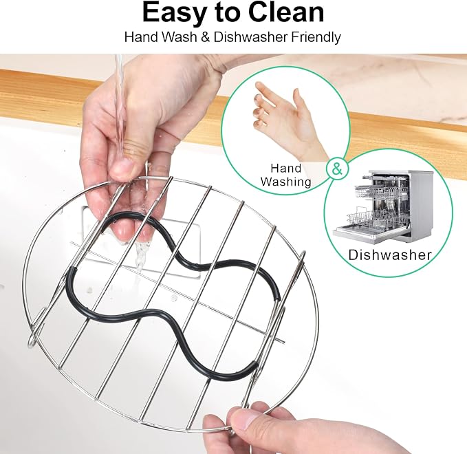 Steamer Rack Trivet for Instant Pot 6 Qt & 8 Qt with Silicone Handle | 7.7-inch 304 Stainless Steel Steam Rack with Foldable Long Heat Resistant Handles for Pressure Cooker, Steaming, Cooking