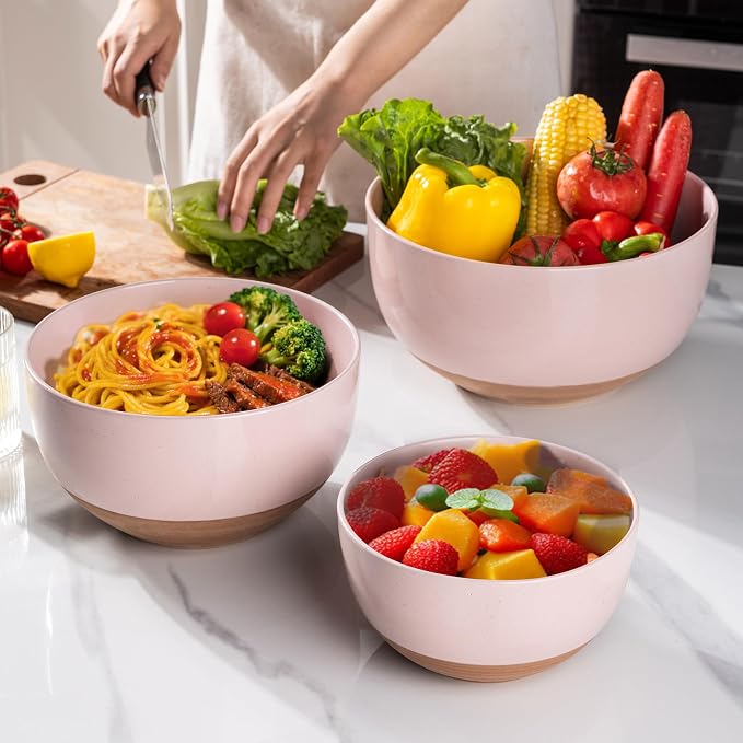 AmorArc Ceramic Mixing Bowls|Nesting Bowls Set of 3 for Kitchen|Stoneware Serving Bowls with Rustic Terracotta Underside for Mixing,Cooking,Baking,Salad| Microwave & Dishwasher Safe 4.6/2.8/1.3 Qt