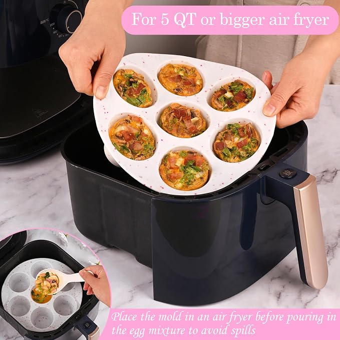 2 Pack Silicone Egg Bite Molds for Air Fryer, Nonstick 7 Cups Air Fryer Muffin Pan for Baking Egg Bite, Mini Muffins, Tart, Mini Cupcake and Quiche (Confetti)
