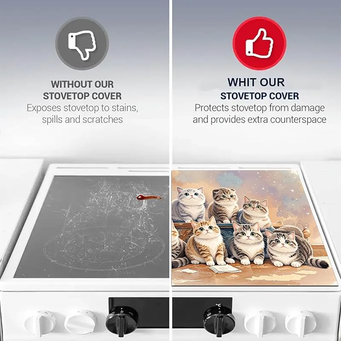 HOMETITUTE Cute Cat Stove Top Cover 28x20 Diatomite Heat Resistant Mat