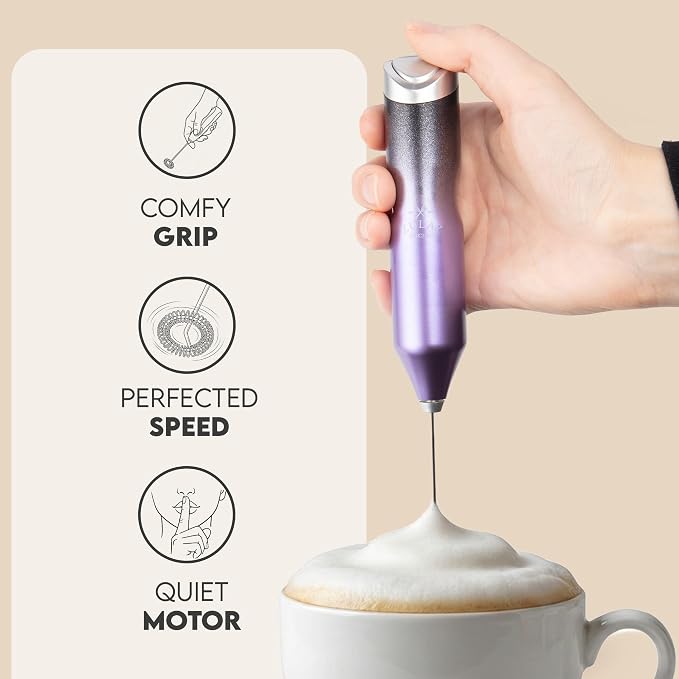 Zulay Kitchen Powerful Frother Wand AA Batteries Included, Ultra Fast Handheld Drink Mixer, Comfort Milk Frother, Stainless Steel Whisker, Frother Handheld for Coffee, Protein & Matcha - Frothmate 2.0