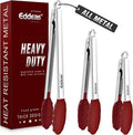 Tongs For Cooking - Silicone Metal Kitchen Tong 7" 9" & 12" Red | 600°F Heat Resistant Silicone Tong, All Metal handle Locking Tongs with Silicone Tips, Heavy Duty Stainless steel