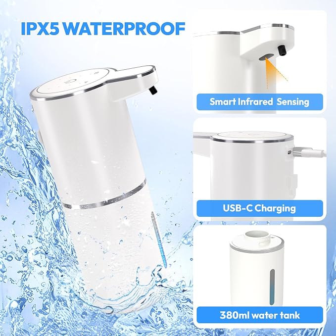 2 Pack Automatic Foaming Soap Dispenser,Touchless Foam Soap Dispenser,12.8oz Rechargeable Wall Mounted Smart for Bathroom and Kitchen Dish Soap,Easy for Toddlers(White)