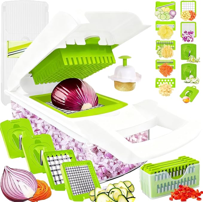 Vegetable Chopper Mandoline Slicer Home Kitchen Appliance Essential Gadget | Pro-Series Veggie Cutter with Container for Food Onion Fruit Salad Potato Christmas Gift House Cooking Supply Tool Item