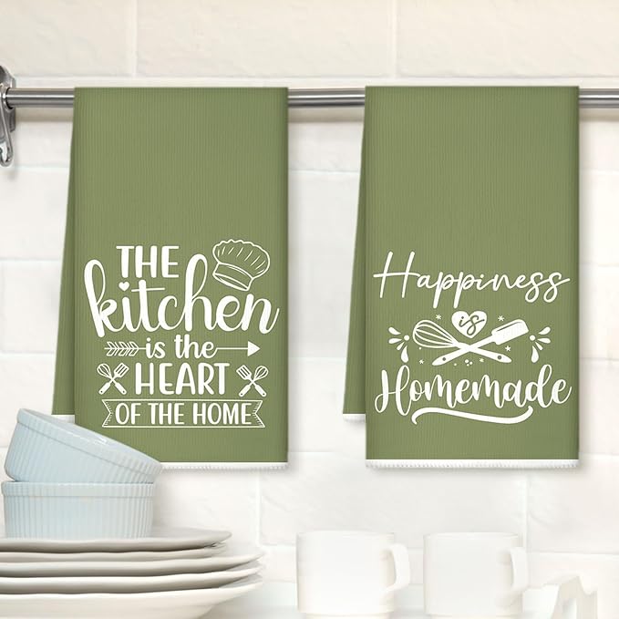 Sratte 6 Pcs Kitchen Decor Accessories Set, Kitchen, Green | Farmhouse Kitchen Towels Pot Holders Oven Mitts Set 2 Dish Towels 2 Potholders 2 Cooking Mittens for Baking Cooking Supply