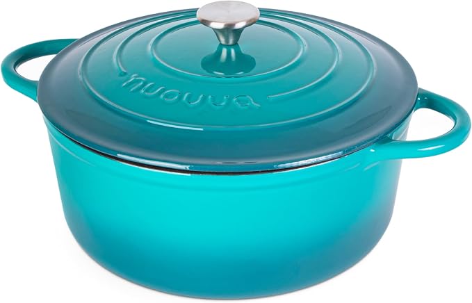 Cast Iron Dutch Oven with Lid-Non-Stick Ovenproof Enamelled Casserole Pot - Sturdy Dutch Oven Cookware-Teal, 7.3- Quart, 30cm- by Nuovva