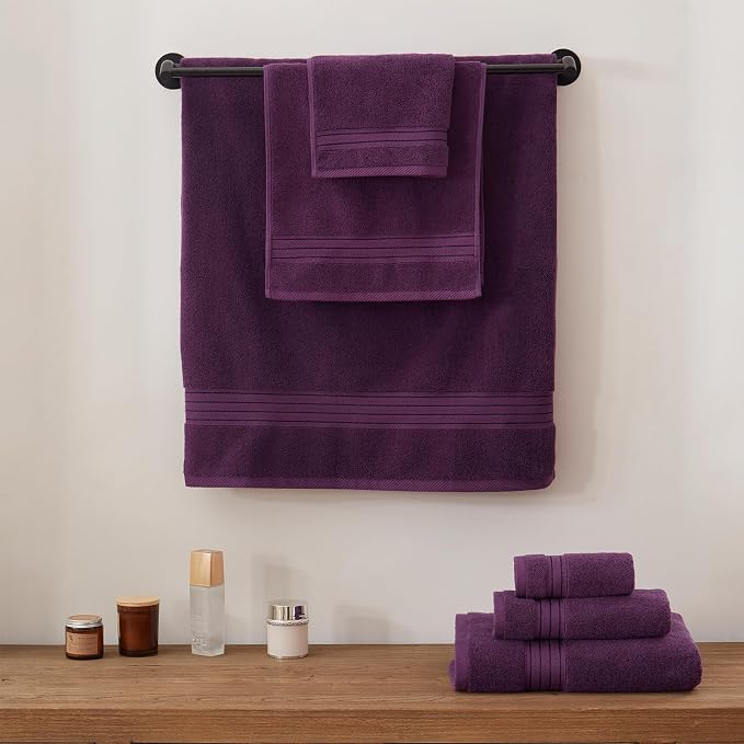 COZYART Luxury Bath Towels 2 PCS, Purple 100% Turkish Cotton 650 GSM | OEKO-Tex 100 Certified Zero Twist Ring Spun, Soft Absorbent Quick Dry, Plush Fluffy, Breathable Hotel Quality for Daily Use