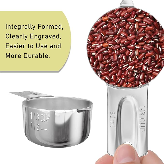 2PCS 1/3CUP(80ml, 2.7oz) Measuring Cup, 18/8 Stainless Steel Measure Scoop | High Precision, Food-Grade 304 SS, ‌Rust-Free, Dishwasher-Safe, Easy-Read Markings, Multi-Purpose, Sturdy & Durable