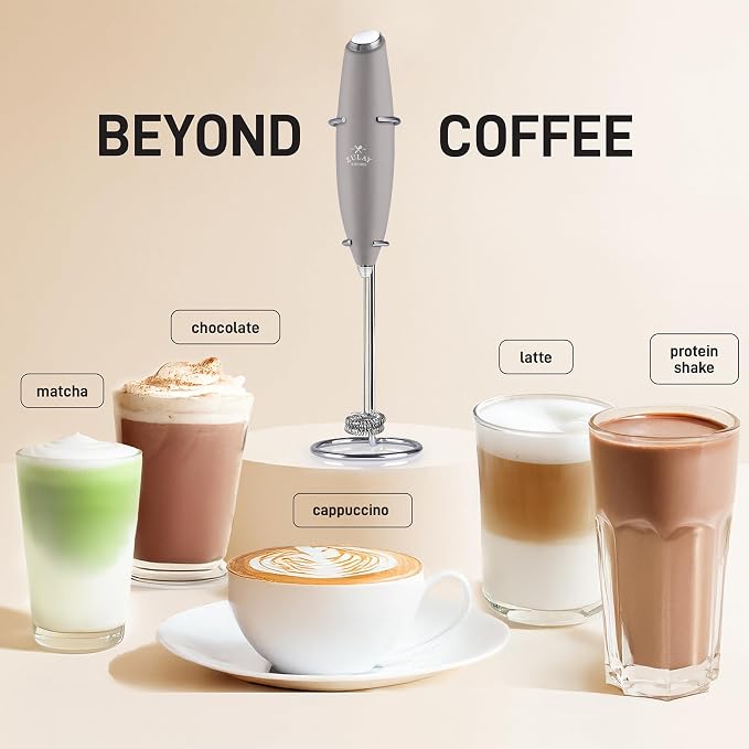 Zulay Kitchen Powerful Milk Frother Wand With Duracell Batteries - Ultra Fast Handheld Drink Mixer - Electric Whisk Foam Maker for Coffee, Lattes, Cappuccino & Matcha - Double Whisk - Gray