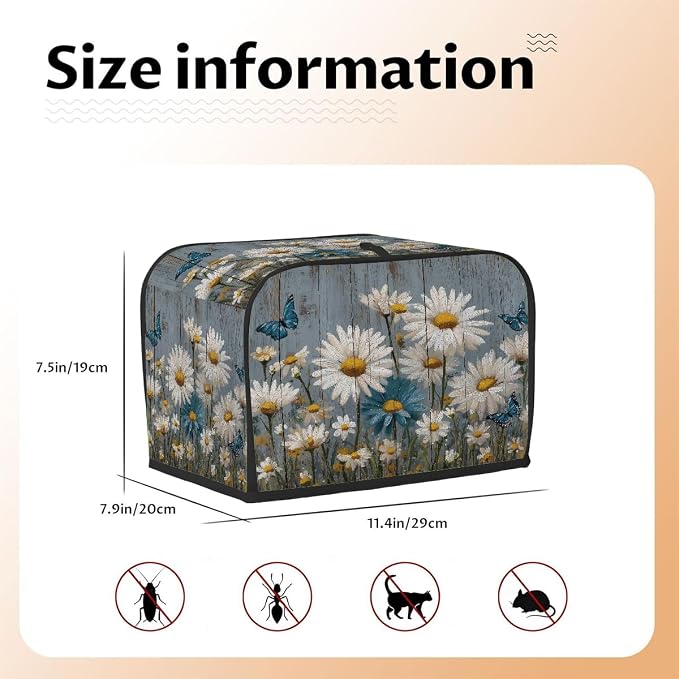 2 Slice Toaster Cover Vintage Wood Daisy Toaster Covers Two Slice Wide Slot Waterproof and Dustproof Covers for Wide Slot Toasters and Small Appliances Kitchen Decor Gifts