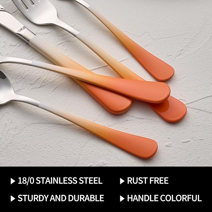 20-Pieces Color Silverware Sets for 4,Orange and white Handle Stainless Steel Cutlery Set, Include Forks Spoons and Knives Set, Dishwasher Safe Utensil Sets for Home Restaurant