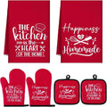 Sratte 6 Pcs Kitchen Decor Accessories Set, Kitchen, Red | Farmhouse Kitchen Towels Pot Holders Oven Mitts Set 2 Dish Towels 2 Potholders 2 Cooking Mittens for Baking Cooking Supply