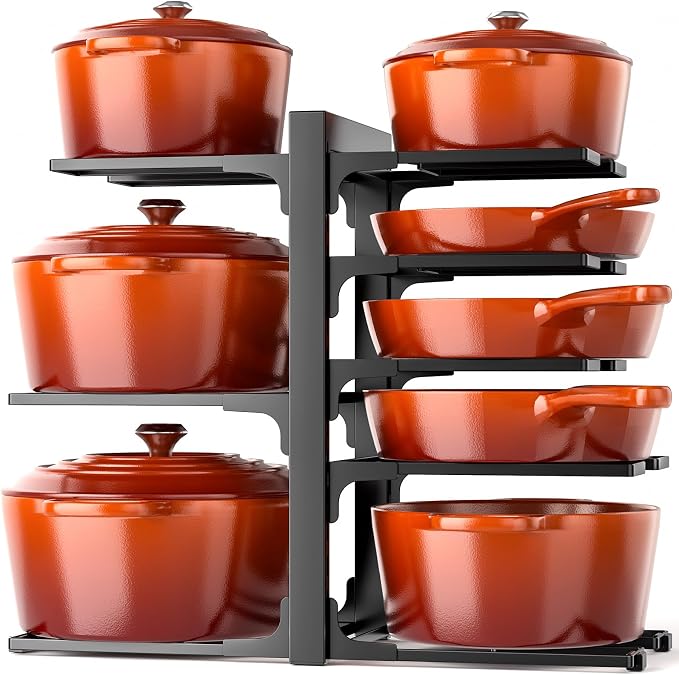 MUDEELA 8-Tier Pots and Pans Organizer under Cabinet, 15.9" H Heavy-duty | 120LBS capacity, 2 Installation Options, Adjustable pot rack holds cast-iron pans, skillets, griddles and shallow pot