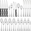 24 Pcs Silverware Set with Steak Knives for 4, Stainless Steel Flatware Set, Mirror Polished Cutlery Utensil Sets, Home Kitchen Eating Tableware, Dishwasher Safe