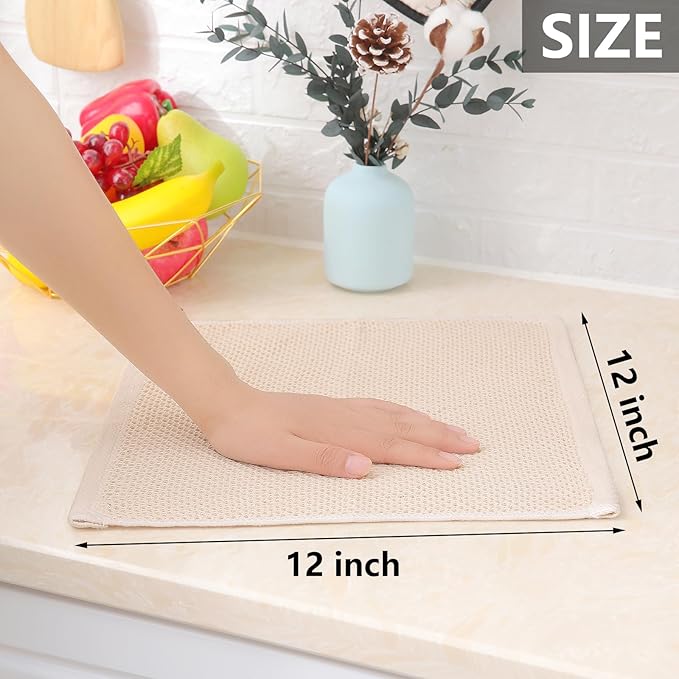 Homaxy 100% Cotton Waffle Weave Kitchen Dish Cloths 6-Pack, Beige | 12 x 12 Inches, Ultra Soft Absorbent Dish Towels, Quick Drying Dish Rags with Hanging Loop
