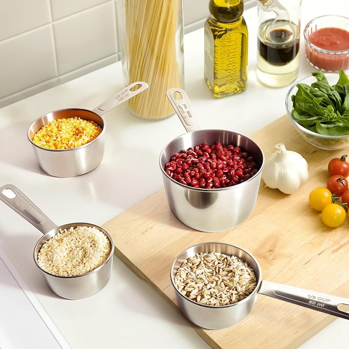 13pcs Stainless Steel Measuring Cups and Spoons Set, 8 Double-Sided Magnetic Measuring Spoons Set & 4 Metal Measuring Cups & 1 Leveler for Kitchen Dry & Liquid Cooking Baking