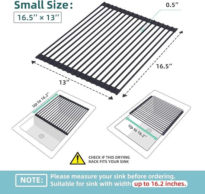Ohuhu Roll Up Dish Racks, 16.5" L x 13" W Over The Sink Dish Drainer Drying Rack Kitchen Sink Organizer Silicone Wrapped Large in Sink Dish Drying Rack Foldable Rolling Drain Mats Anti-Slip