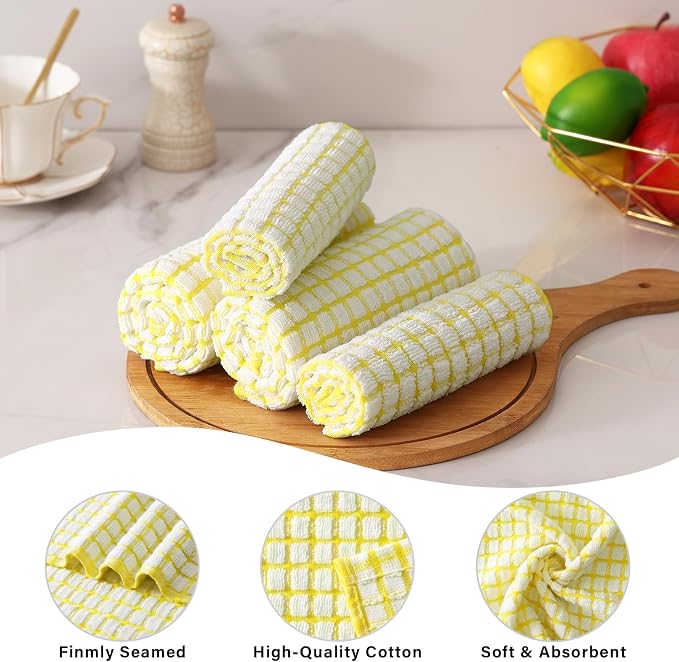 Kitinjoy Cotton 12 Pack Terry Kitchen Towels, Yellow | 16 x 25 Inches Super Soft and Absorbent Dish Towels, Quick Drying hand towels for kitchen Drying