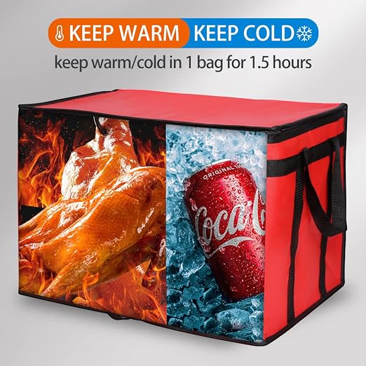 Bodaon 5-Pack Insulated Food Delivery Bag, XXX-Large Bag Without Hard Bottom, Red
