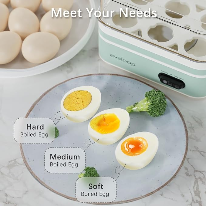 Evoloop Rapid Egg Cooker Electric 6 Eggs Capacity, Soft, Medium, Hard Boiled, Poacher, Omelet Maker Egg Poacher With Auto Shut-Off, BPA Free (Retro Green)